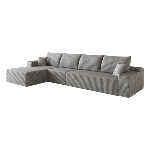 English Elm 135 Inch Modular L-Shape Sectional Sofa Corduroy Plush Deep Seat No Assembly Grey - A W2824S00317