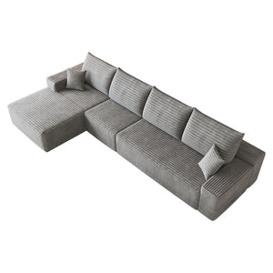 English Elm 135 Inch Modular L-Shape Sectional Sofa Corduroy Plush Deep Seat No Assembly Grey - A W2824S00317