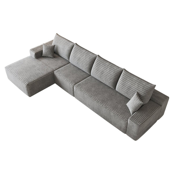 English Elm 135 Inch Modular L-Shape Sectional Sofa Corduroy Plush Deep Seat No Assembly Grey - A W2824S00317