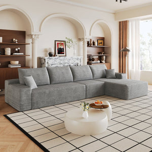 English Elm 135 Inch Modular L-Shape Sectional Sofa Corduroy Plush Deep Seat No Assembly Grey - B W2824S00318