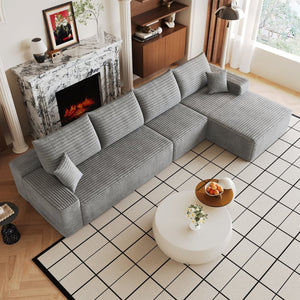 English Elm 135 Inch Modular L-Shape Sectional Sofa Corduroy Plush Deep Seat No Assembly Grey - B W2824S00318
