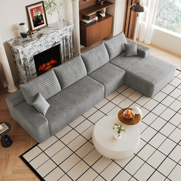 English Elm 135 Inch Modular L-Shape Sectional Sofa Corduroy Plush Deep Seat No Assembly Grey - B W2824S00318