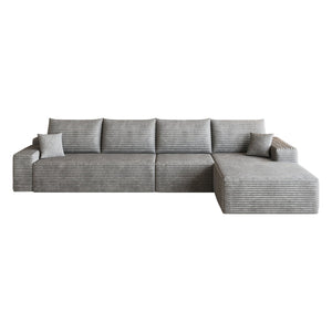 English Elm 135 Inch Modular L-Shape Sectional Sofa Corduroy Plush Deep Seat No Assembly Grey - B W2824S00318