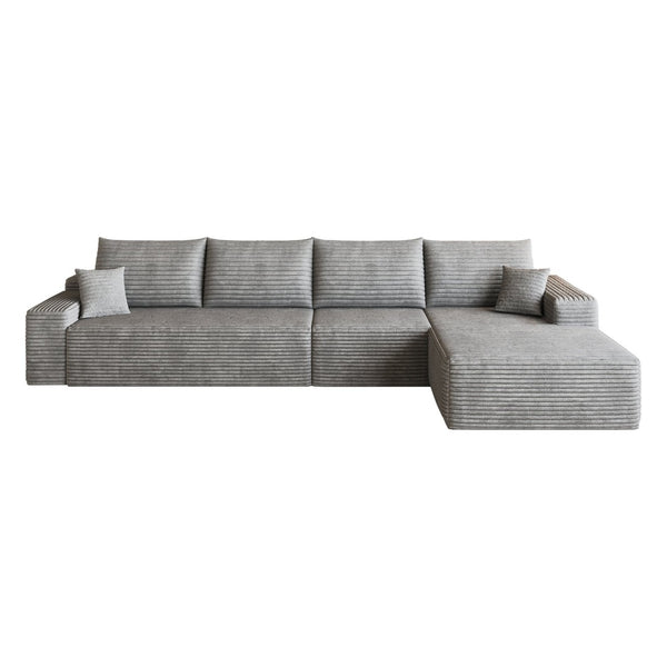 English Elm 135 Inch Modular L-Shape Sectional Sofa Corduroy Plush Deep Seat No Assembly Grey - B W2824S00318
