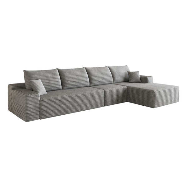 English Elm 135 Inch Modular L-Shape Sectional Sofa Corduroy Plush Deep Seat No Assembly Grey - B W2824S00318