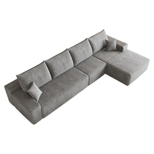English Elm 135 Inch Modular L-Shape Sectional Sofa Corduroy Plush Deep Seat No Assembly Grey - B W2824S00318