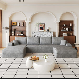 English Elm 135 Inch U Shaped Cloud Sectional Sofa Plush Corduroy Deep Seat Lounge with Ottoman W2824S00319