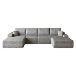 English Elm 135 Inch U Shaped Cloud Sectional Sofa Plush Corduroy Deep Seat Lounge with Ottoman W2824S00319