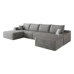 English Elm 135 Inch U Shaped Cloud Sectional Sofa Plush Corduroy Deep Seat Lounge with Ottoman W2824S00319