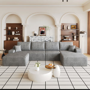 English Elm 135 Inch U Shaped Cloud Sectional Plush Corduroy Deep Seat Sofa with Ottoman Included W2824S00320