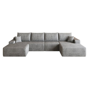 English Elm 135 Inch U Shaped Cloud Sectional Plush Corduroy Deep Seat Sofa with Ottoman Included W2824S00320