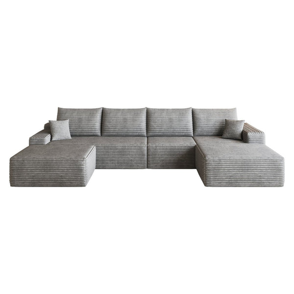 English Elm 135 Inch U Shaped Cloud Sectional Plush Corduroy Deep Seat Sofa with Ottoman Included W2824S00320