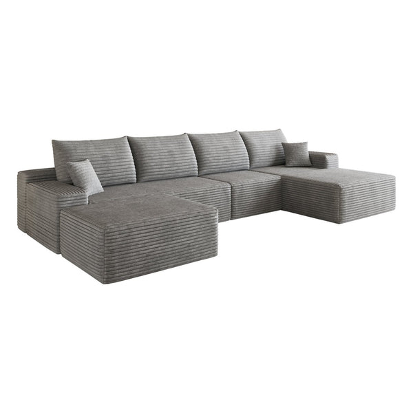 English Elm 135 Inch U Shaped Cloud Sectional Plush Corduroy Deep Seat Sofa with Ottoman Included W2824S00320