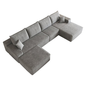 English Elm 135 Inch U Shaped Cloud Sectional Plush Corduroy Deep Seat Sofa with Ottoman Included W2824S00320