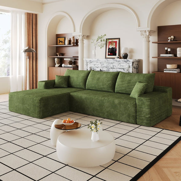 English Elm 107 Inch Modular Corduroy Sectional Sofa with Reversible Chaise Deep Cushion Lounge W2824S00321