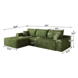 English Elm 107 Inch Modular Corduroy Sectional Sofa with Reversible Chaise Deep Cushion Lounge W2824S00321