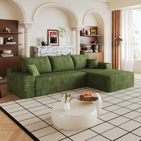 English Elm 107 Inch Modular L Shaped Sectional Sofa Deep Seat Plush Corduroy Living Room Couch W2824S00322