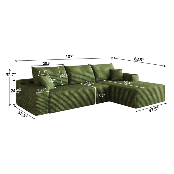 English Elm 107 Inch Modular L Shaped Sectional Sofa Deep Seat Plush Corduroy Living Room Couch W2824S00322