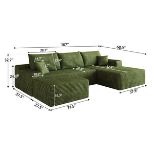 English Elm 107 Inch U Shaped Cloud Sectional with Ottoman Corduroy Plush Deep Seat Lounge Sofa W2824S00324