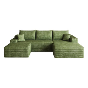 English Elm 107 Inch U Shaped Cloud Sectional with Ottoman Corduroy Plush Deep Seat Lounge Sofa W2824S00324