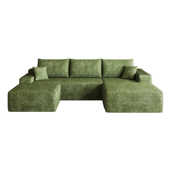 English Elm 107 Inch U Shaped Cloud Sectional with Ottoman Corduroy Plush Deep Seat Lounge Sofa W2824S00324
