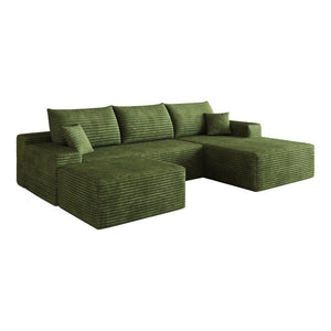 English Elm 107 Inch U Shaped Cloud Sectional with Ottoman Corduroy Plush Deep Seat Lounge Sofa W2824S00324