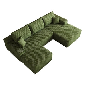 English Elm 107 Inch U Shaped Cloud Sectional with Ottoman Corduroy Plush Deep Seat Lounge Sofa W2824S00324
