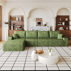 English Elm 135 Inch L-Shape Cloud Sectional with Corduroy Upholstery Deep Lounge Seat Fully Assembled Green - A W2824S00325