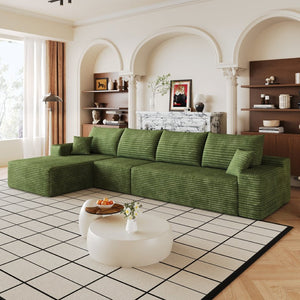 English Elm 135 Inch L-Shape Cloud Sectional with Corduroy Upholstery Deep Lounge Seat Fully Assembled Green - A W2824S00325