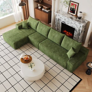 English Elm 135 Inch L-Shape Cloud Sectional with Corduroy Upholstery Deep Lounge Seat Fully Assembled Green - A W2824S00325