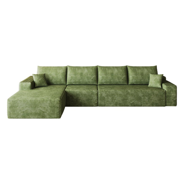 English Elm 135 Inch L-Shape Cloud Sectional with Corduroy Upholstery Deep Lounge Seat Fully Assembled Green - A W2824S00325