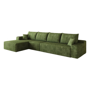 English Elm 135 Inch L-Shape Cloud Sectional with Corduroy Upholstery Deep Lounge Seat Fully Assembled Green - A W2824S00325