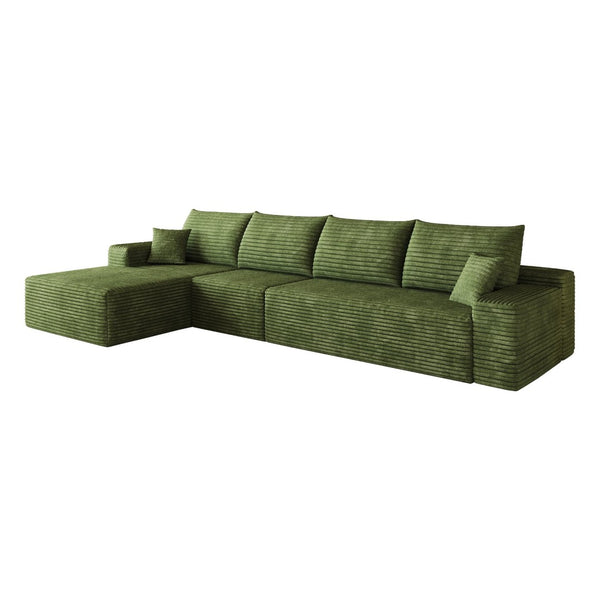 English Elm 135 Inch L-Shape Cloud Sectional with Corduroy Upholstery Deep Lounge Seat Fully Assembled Green - A W2824S00325