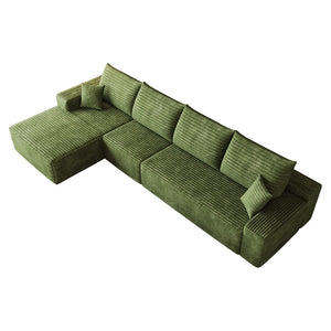 English Elm 135 Inch L-Shape Cloud Sectional with Corduroy Upholstery Deep Lounge Seat Fully Assembled Green - A W2824S00325