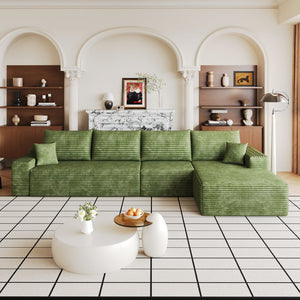 English Elm 135 Inch L-Shape Cloud Sectional with Corduroy Upholstery Deep Lounge Seat Fully Assembled Green - B W2824S00326