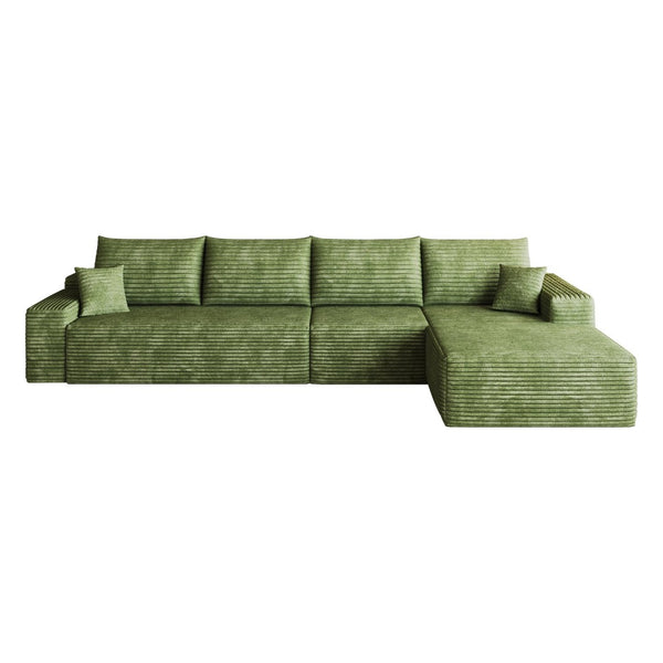 English Elm 135 Inch L-Shape Cloud Sectional with Corduroy Upholstery Deep Lounge Seat Fully Assembled Green - B W2824S00326