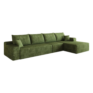 English Elm 135 Inch L-Shape Cloud Sectional with Corduroy Upholstery Deep Lounge Seat Fully Assembled Green - B W2824S00326