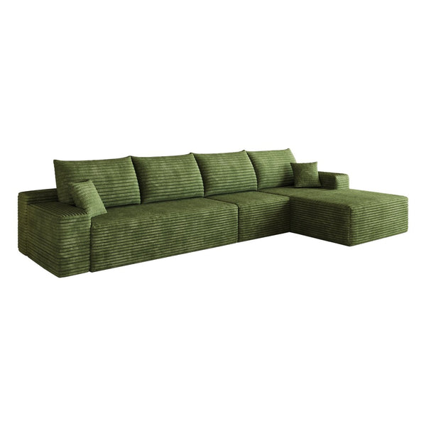 English Elm 135 Inch L-Shape Cloud Sectional with Corduroy Upholstery Deep Lounge Seat Fully Assembled Green - B W2824S00326