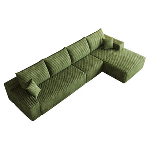 English Elm 135 Inch L-Shape Cloud Sectional with Corduroy Upholstery Deep Lounge Seat Fully Assembled Green - B W2824S00326