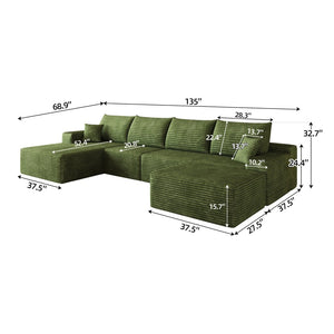 English Elm 135 Inch U Shaped Sectional Sofa in Plush Corduroy No Assembly Modern Living Room With Ottoman W2824S00327