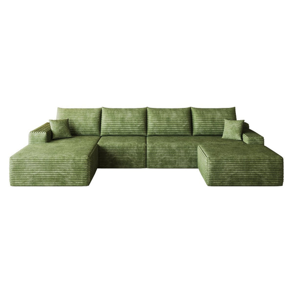 English Elm 135 Inch U Shaped Sectional Sofa in Plush Corduroy No Assembly Modern Living Room With Ottoman W2824S00327