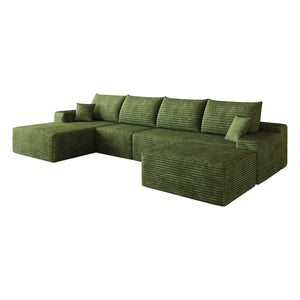 English Elm 135 Inch U Shaped Sectional Sofa in Plush Corduroy No Assembly Modern Living Room With Ottoman W2824S00327