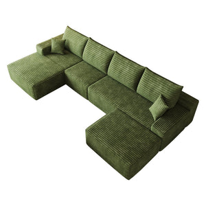 English Elm 135 Inch U Shaped Sectional Sofa in Plush Corduroy No Assembly Modern Living Room With Ottoman W2824S00327