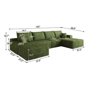 English Elm 135 Inch U Shaped Sectional Sofa in Plush Corduroy No Assembly Modern Living Room Without Ottoman W2824S00328
