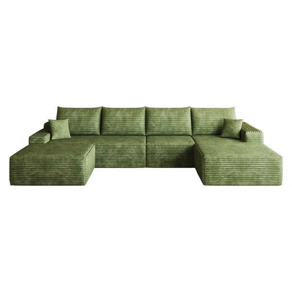 English Elm 135 Inch U Shaped Sectional Sofa in Plush Corduroy No Assembly Modern Living Room Without Ottoman W2824S00328