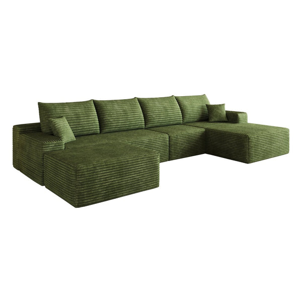 English Elm 135 Inch U Shaped Sectional Sofa in Plush Corduroy No Assembly Modern Living Room Without Ottoman W2824S00328