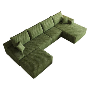 English Elm 135 Inch U Shaped Sectional Sofa in Plush Corduroy No Assembly Modern Living Room Without Ottoman W2824S00328
