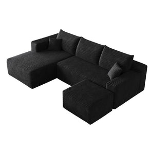 English Elm 95 Inch U Shaped Sectional Sofa with Ottoman Plush Corduroy Deep Seat Modern Lounge W2824S00329