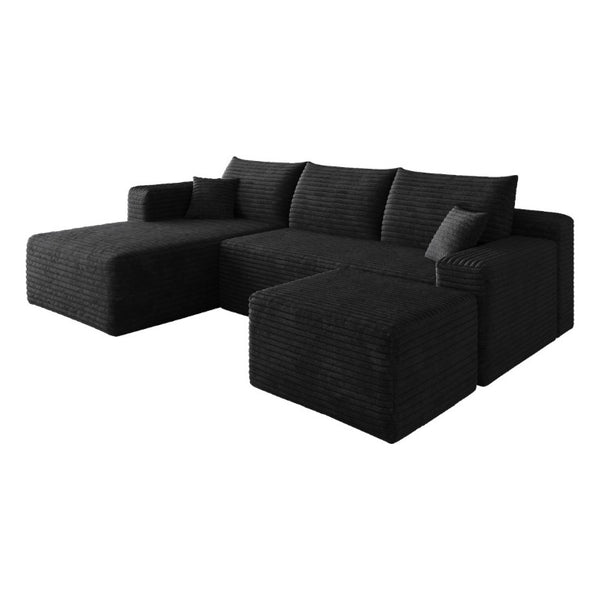 English Elm 95 Inch U Shaped Sectional Sofa with Ottoman Plush Corduroy Deep Seat Modern Lounge W2824S00329