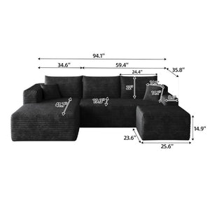 English Elm 95 Inch U Shaped Sectional Sofa with Ottoman Plush Corduroy Deep Seat Modern Lounge W2824S00329